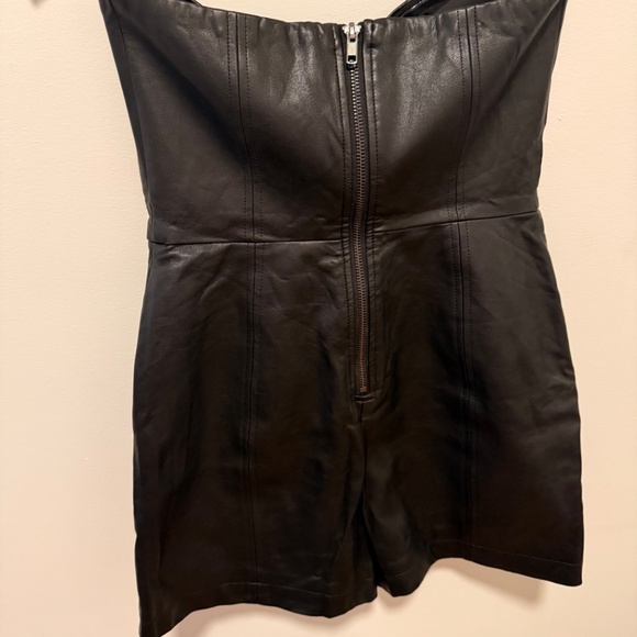 ZARA Black Faux Leather Strapless Romper - Picture 2 of 3